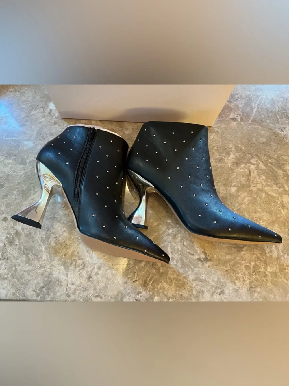 Katy Perry Laterr High Bootie Faux Black  Silver Accent‎ 4in Heel NIB Size 10